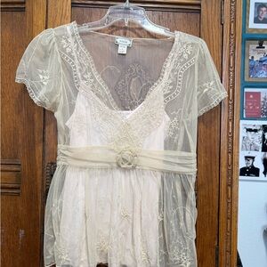 Sheer Lace Overlay Top with Floral Detail